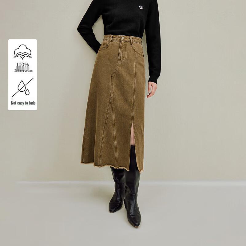 INMAN Retro Raw Hem Slit Denim Skirt M