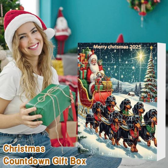 Christmas Dachshund Advent Calendar 2025 Xmas Countdown Calendar 2D Cartoon Dachshund Hanging Decorations Happy New Year Gift for Kids