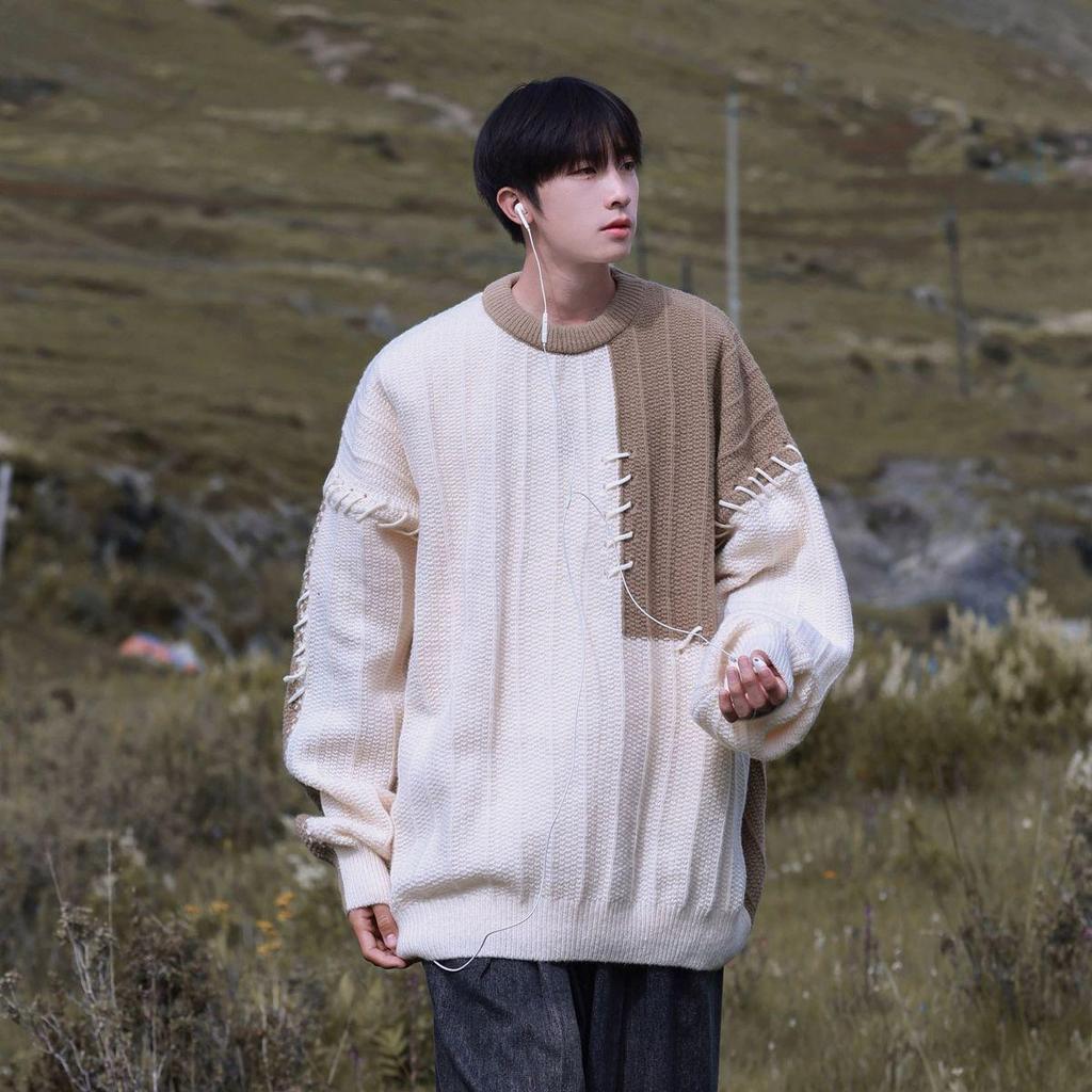 Boy's Color-Block Sweater: Trendy Loose-Fit Casual Pullover for Autumn/Winter