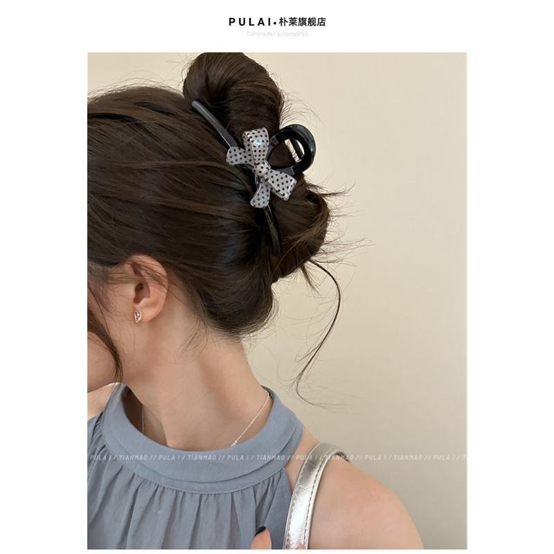 Vintage Polka Dot Bow Large Hair Claw Luxury Shark Clip Women Back Head Hair Accessories