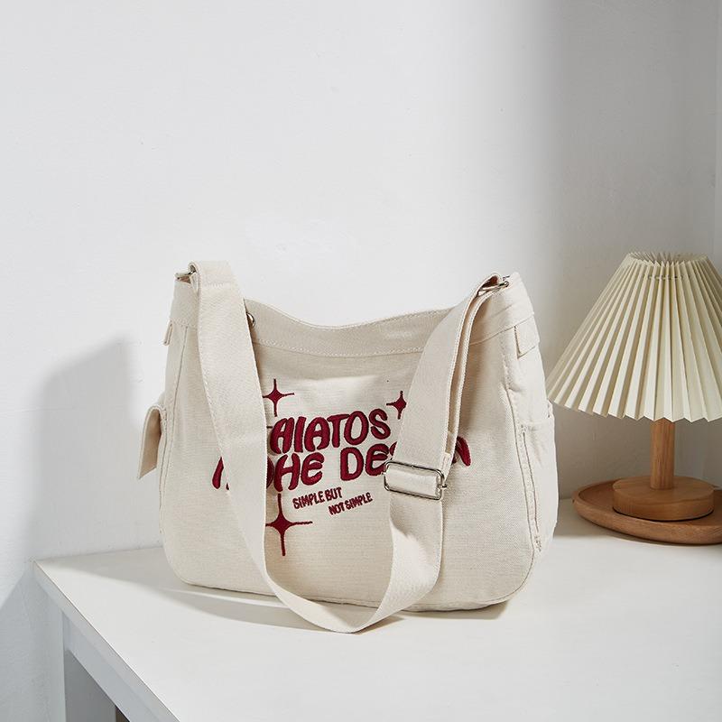 New Women's Bag Versatile Large-capacity Canvas Bag Fashion Trend Shoulder Messenger Bag Letter Embroidery Tote Bag