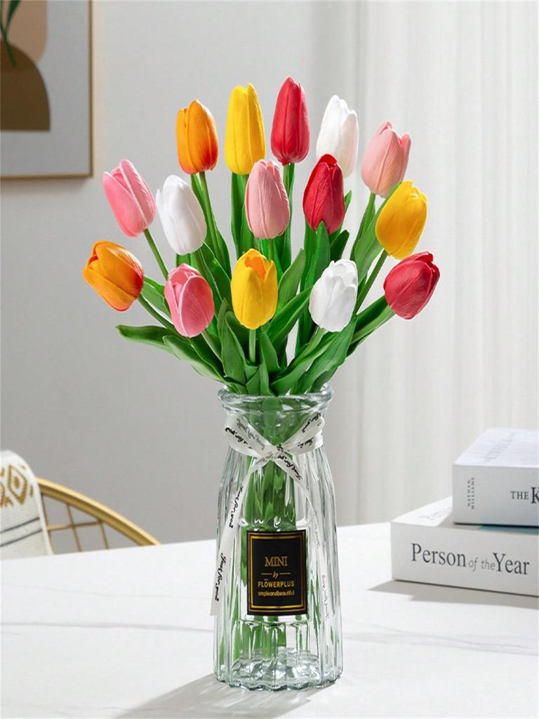 Ein Set aus 6 künstlichen Tulpen, geeignet für die Heimdekoration, Schreibtischblumen-Dekoration zum Jahrestag, Realistische falsche Tulpenblumen (Vase nicht enthalten)