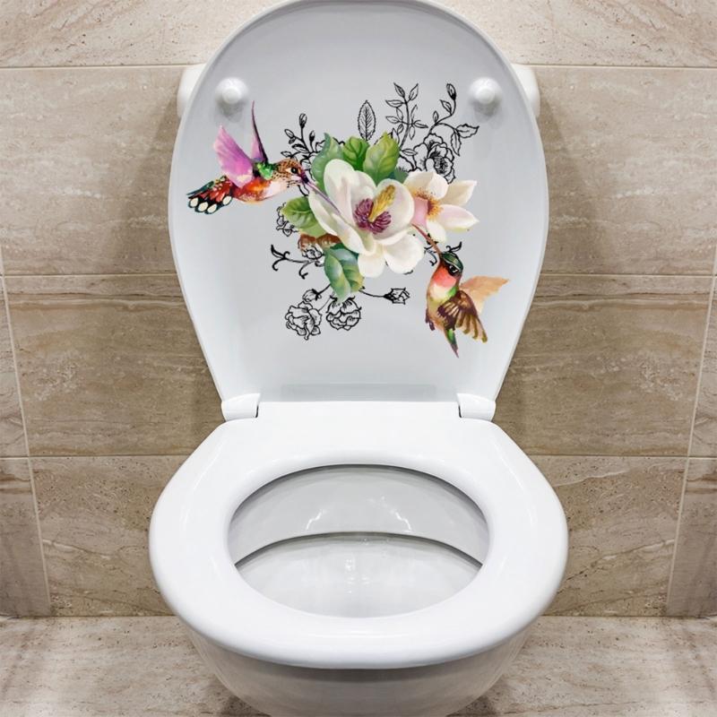 Waterproof PVC Toilet Sticker Bird Flower Toilet Lid Decal Toilet Seat Lid Sticker Strong Adhesive Bathroom Wall Stickers