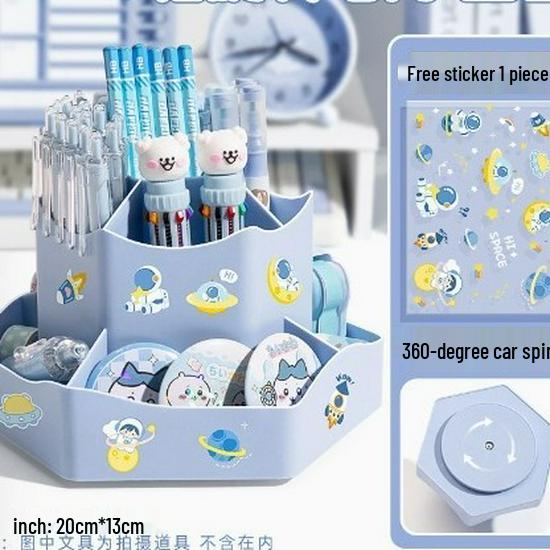 Nine-Grid Rotating Pen Holder, Upgraded Large Capacity, High-End Desktop Organizer, Multifunctional Luxury Storage Box