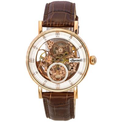 The Herald Leather Strap Rose Gold Skeleton Dial Automatic I00401B Mens Watch