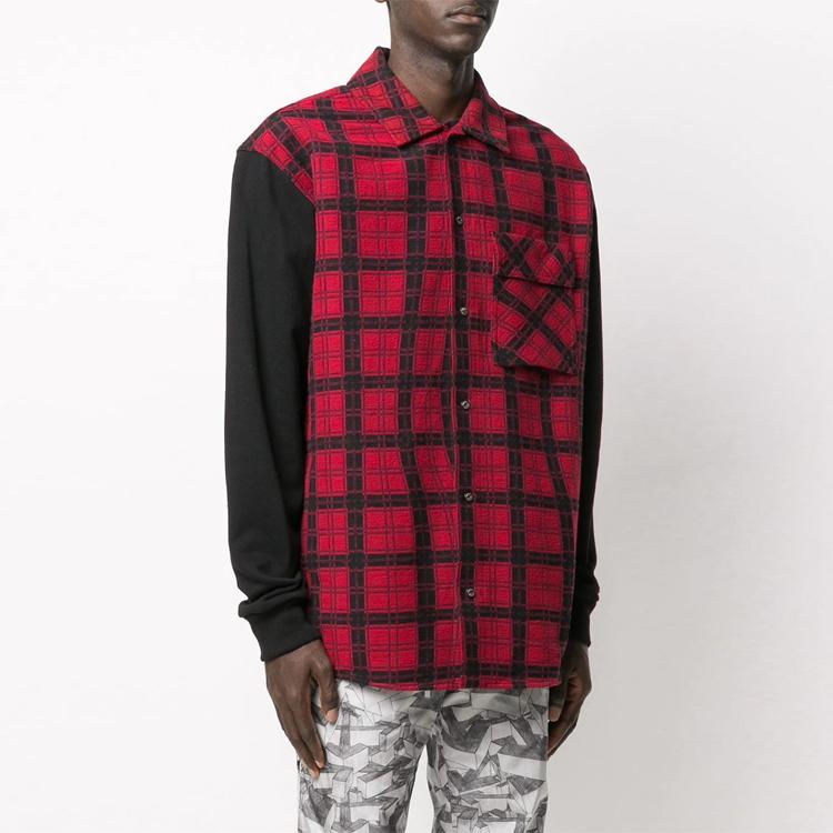 Off-White Casual Plaid Long Sleeve Shirt Men Tops Black Red OMGA101R20G530202010
