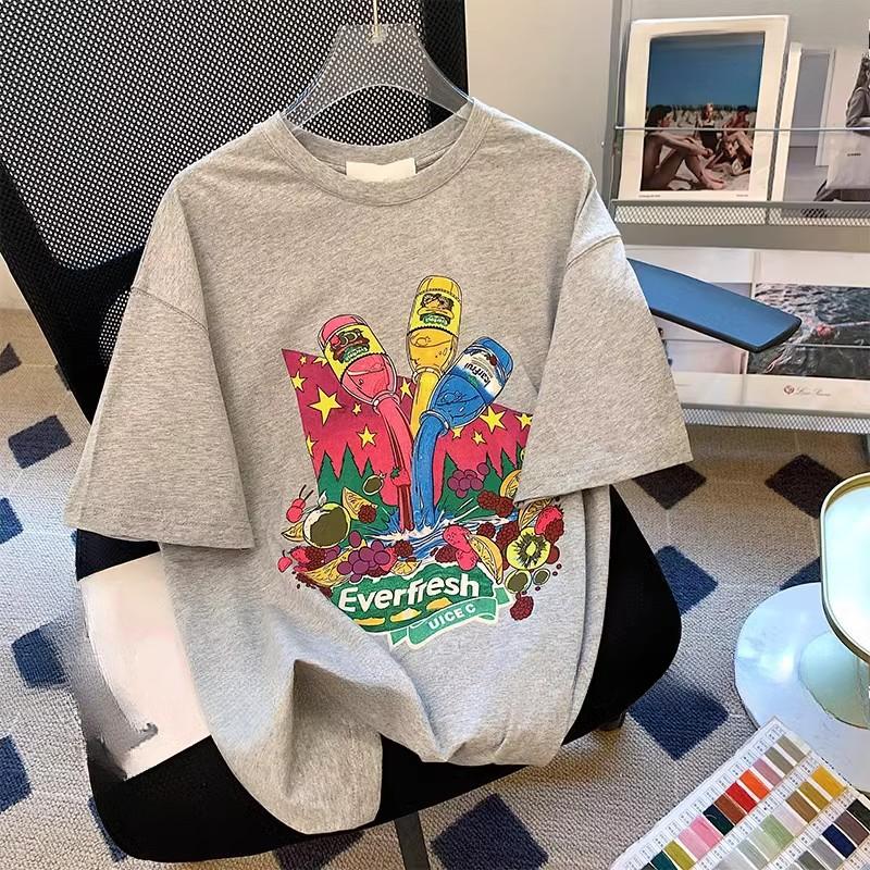 

Летняя женская футболка с коротким рукавом и открытыми плечами Niche Design Sense Print Loose Hundred Hundred Sleeve Half sleeve Vintage T Shirt 3XL серый