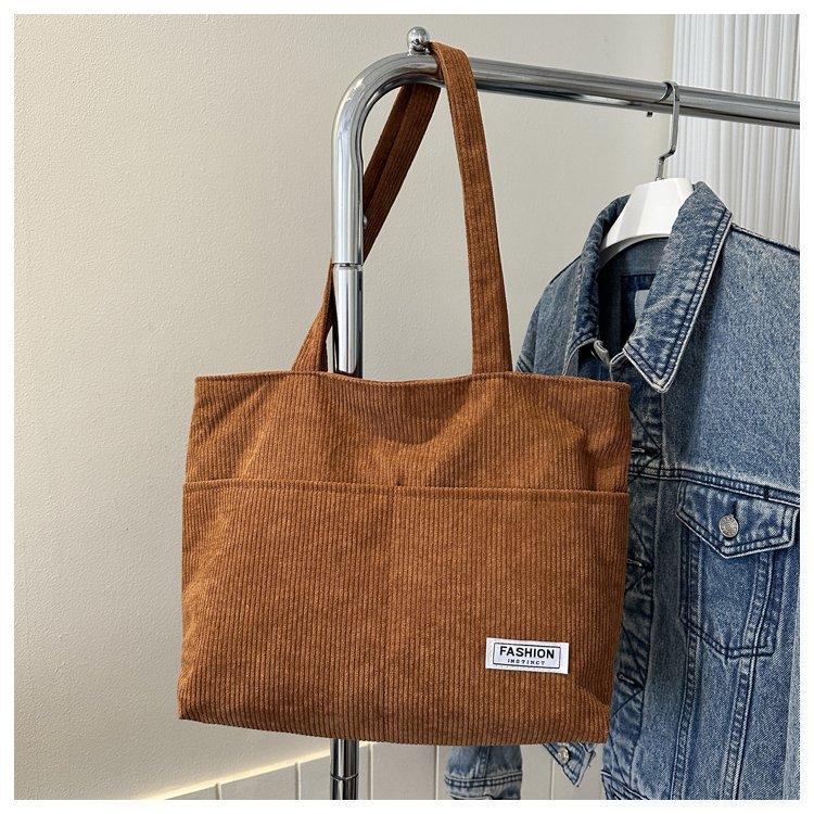 

Casual Versatile Tote Bag Women s 2024 Popular Corduroy Handbag Female Student Class Shoulder Commuter Bag коричневий