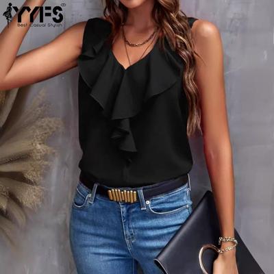 Women's Fashion Casual Summer Spring Solid Color Print Sleeveless V-Neck Blouses & Shirts