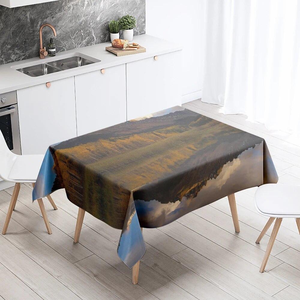 Tischdecke mit natürlicher Landschaft, Landschaft, Antifouling, wasserdicht, rechteckig, für Küche, Esstisch, Heimdekoration