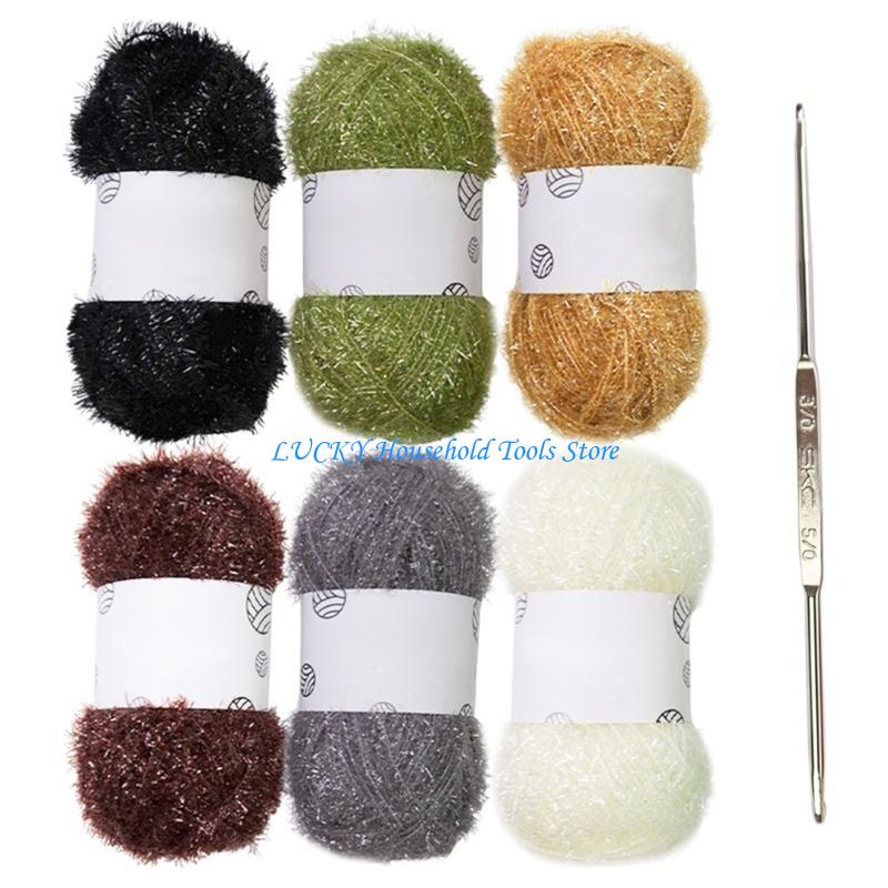 J0MC Specialty Yarn Sparkles Dish Scrubby Yarn Crochet Yarn with Hook for Craft