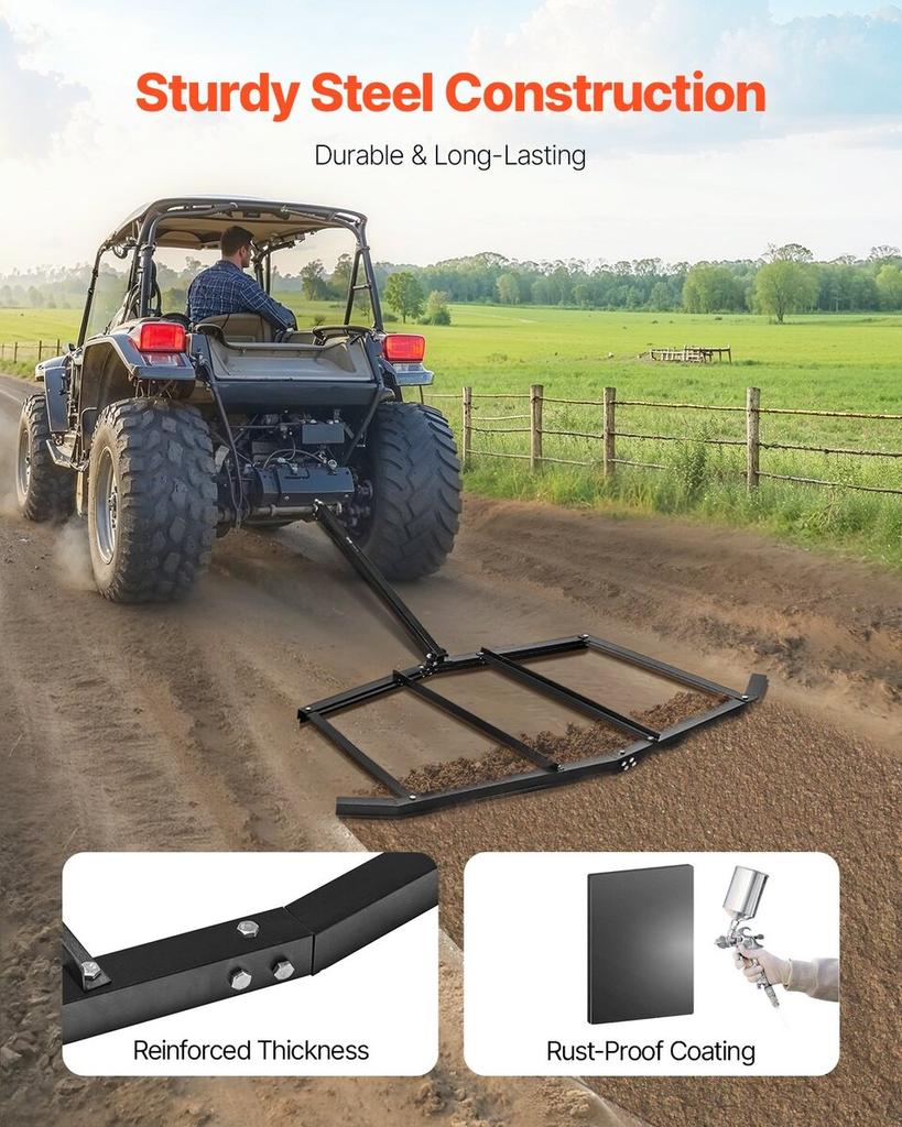 Drag Harrow 72" Width Tow Behind Drag Harrow Steel Gravel Grader ATV UTV