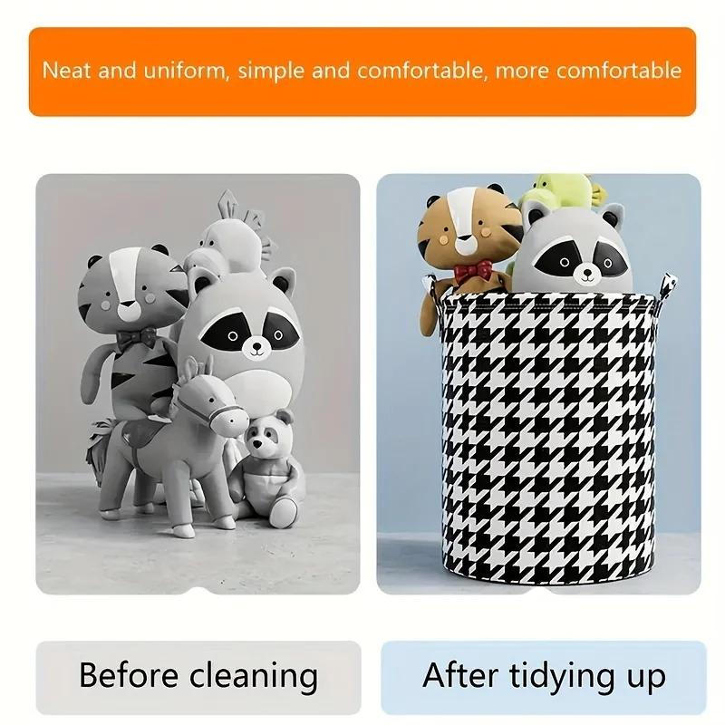 Foldable Houndstooth Laundry Hamper, Modern Fabric Storage Basket with Handle, Versatile for Bedroom, Bathroom, Living Room
