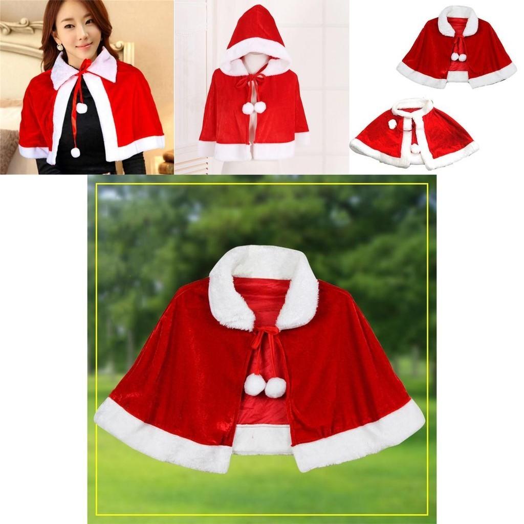Xmas Red Velvet Santa Claus Hooded Cloak With Hat For Kids Adults