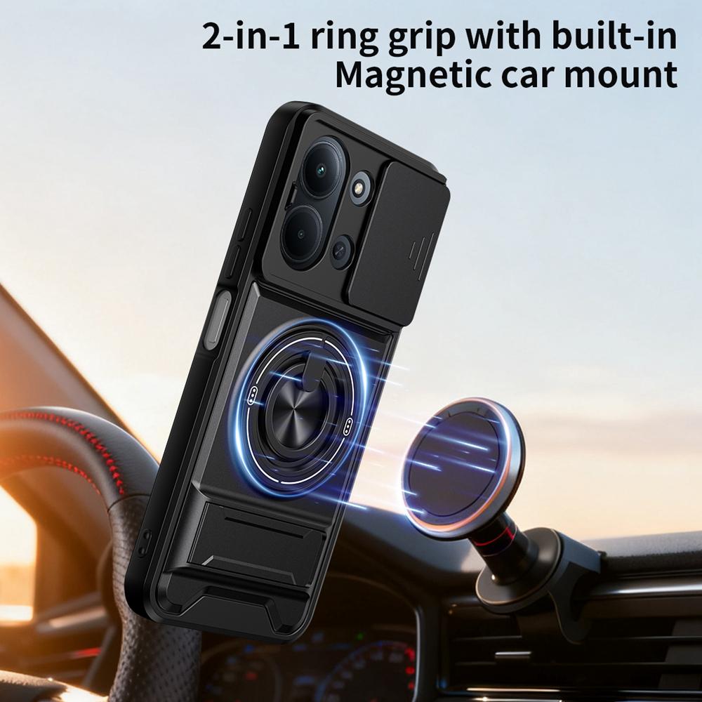 KEYSION Magnetic Phone Case for Redmi 15C 171mm 173mm Slide Camera Protection Upright Kickstand Shockproof Cover for POCO C85