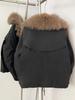 Women's White Duck Down Leather Coat with Fox Fur Collar and Lapel