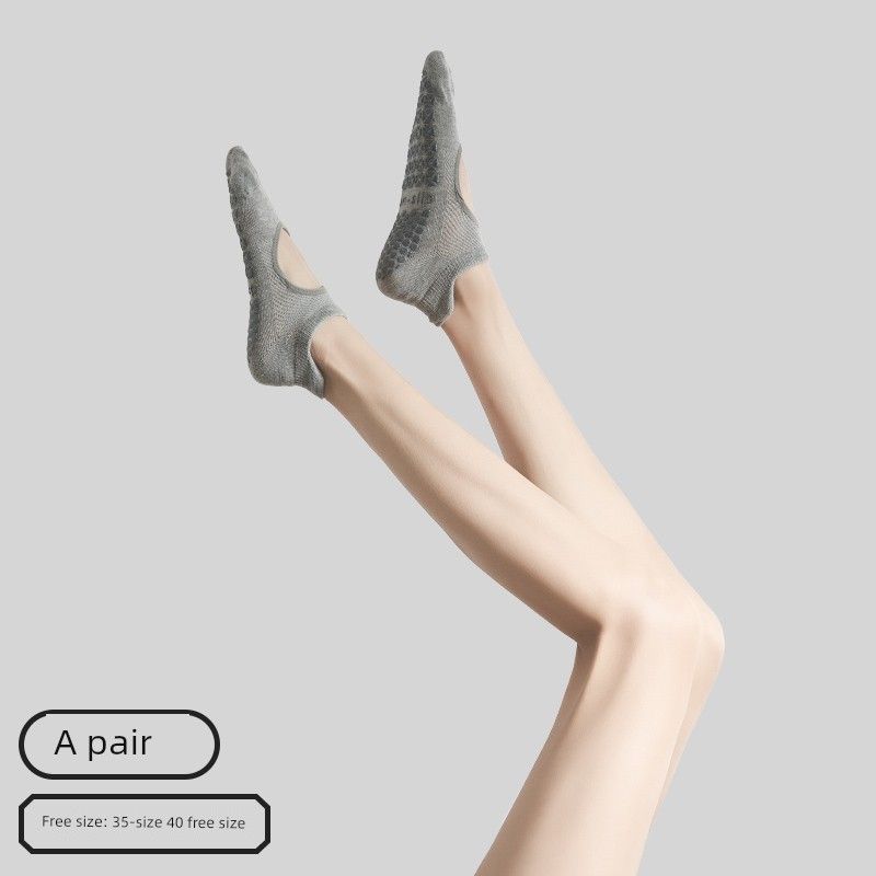 

Yoga Striped Mid-Calf Length Professional Fall and Winter Toe Socks [Non Slip a pair] Open Back round head_Gray