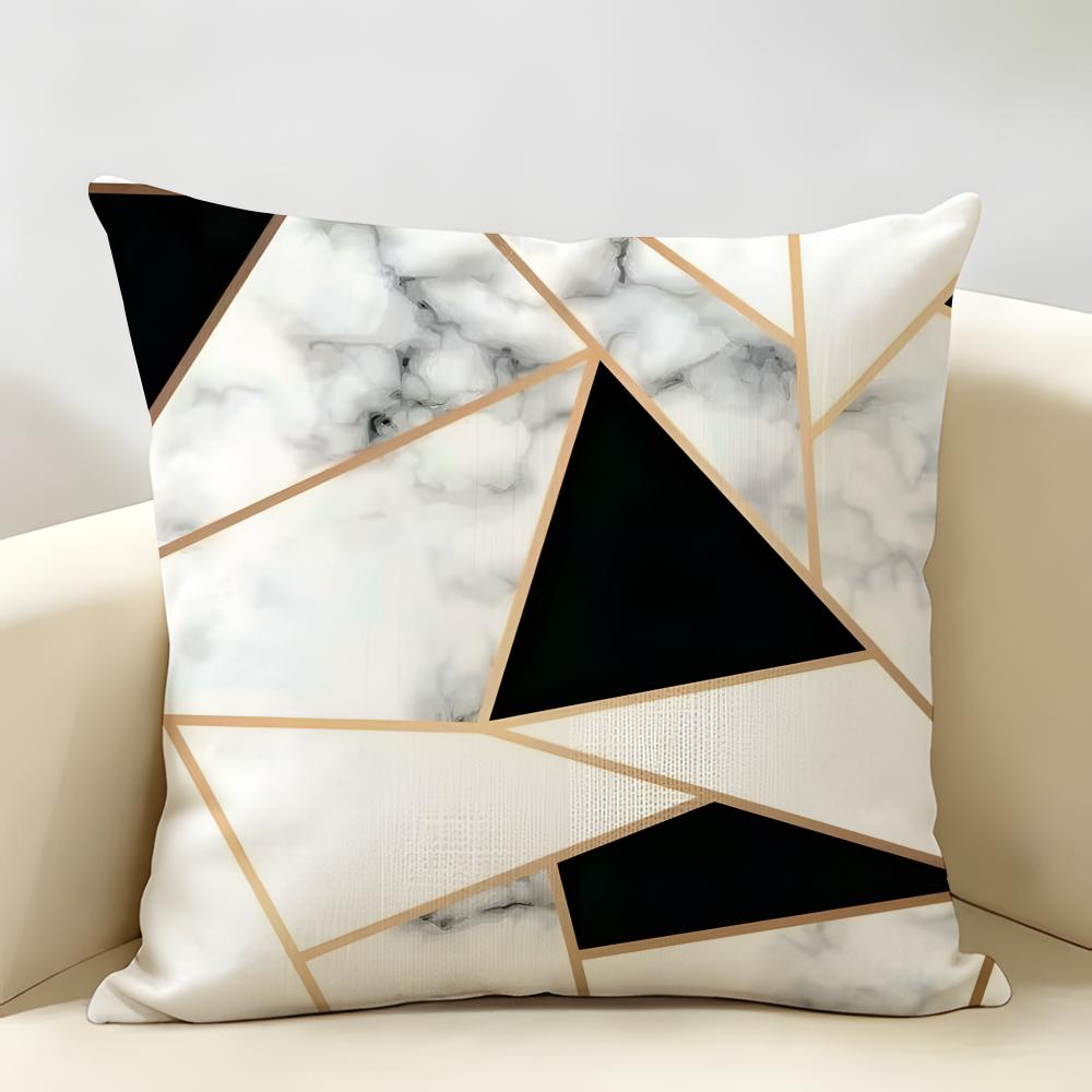 Marble Geometric Patterns Cushion Cover Natural Linen Organic Fabric Double-Sided Printing Breathable Perfect For Home Decor