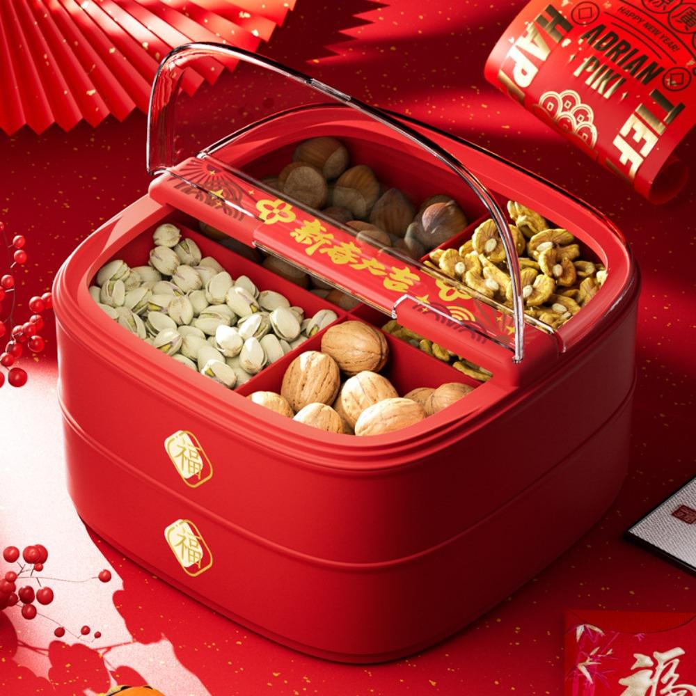 Flip Cover Chinese New Year Candy Fruit Tray Red Candy Box Household Snacks Plate  Wedding