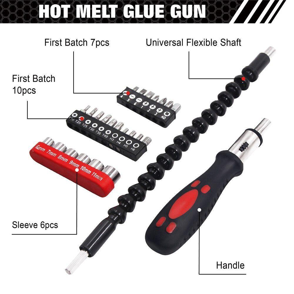 WISEUP 295MM Flexible Shaft Set Screwdriver Drill BitHolder Connect Link Electronics Drill 1/4" Hex Shank295mm Car Repair Tools