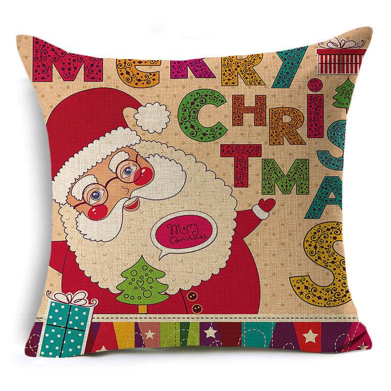 Santa Claus Cartoon Christmas Cushion Covers Reindeer Christmas Trees Linen Pillow Cover Decorative Sofa Couch Throw Pillows