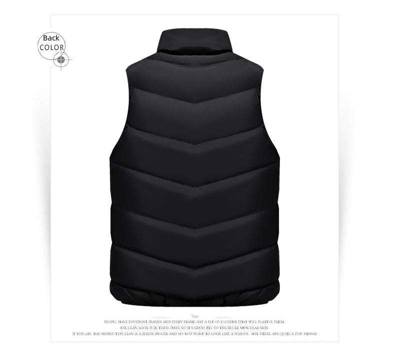 Men's Slim Fit Stand-Up Collar Thick Solid Color Down Cotton Jacket for Fall/Winter - Large Size Casual Vest