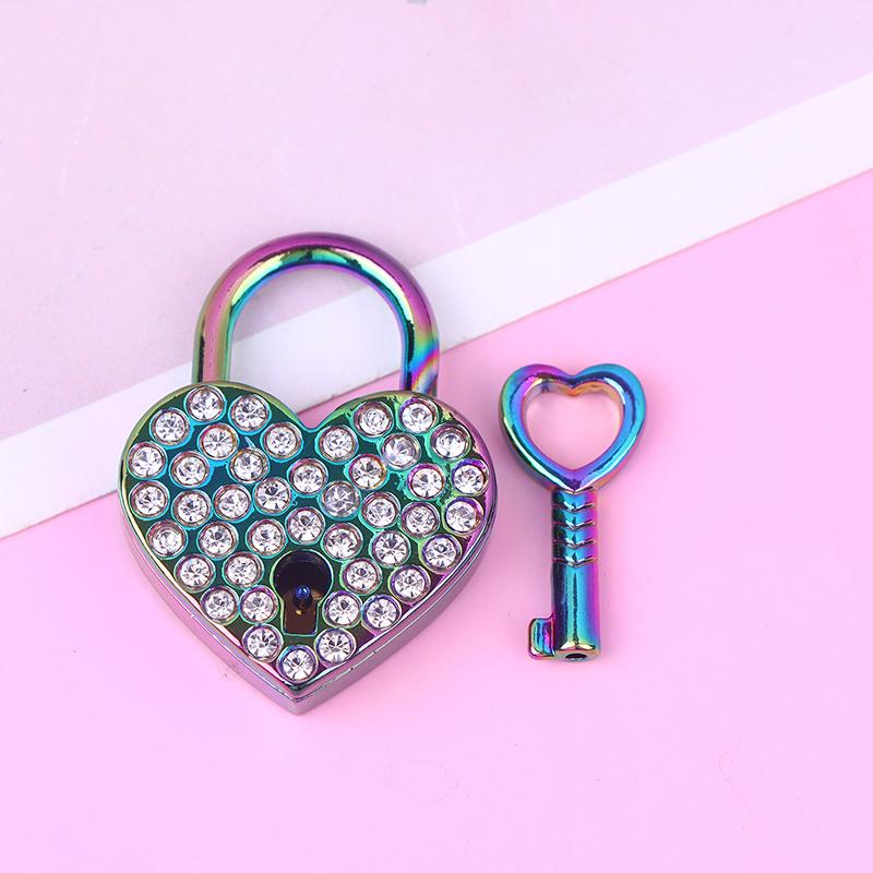 New Metal Love Wish Lock Keyed Padlocks Diamonds Heart Shaped Lock For Jewelry Box Small Wooden Box