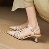 Fashion 2025 Summer Genuine Leather Sandals for Women Covered Pointed Toe Chunky Heel Ladies Elegant Dress Sandals Leisure Ladies Shoes