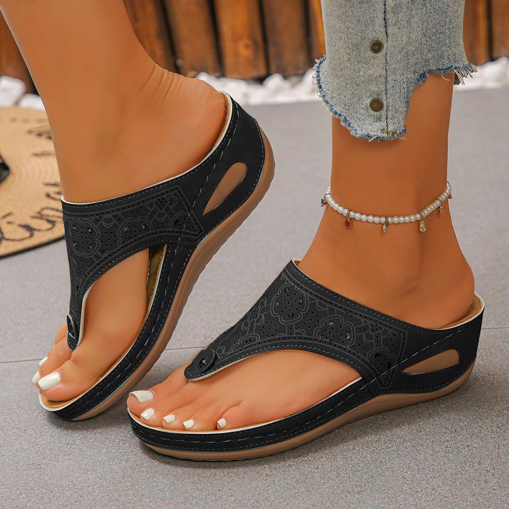 Women'S Retro Openwork Thong Sandals Comfortable And Casual Wedge Yoga Toe Sandals For Women Clear Studded Sandals For Women