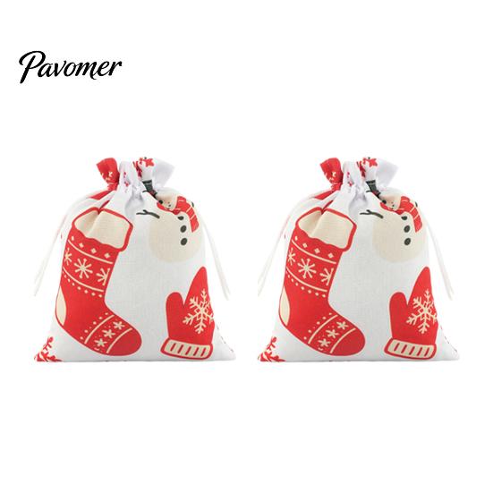 Holiday Theme Candy Carriers 2Pcs Christmas Drawstring Gift Bags, Xmas Tree Reindeer Printed Treat Festival Packaging Pouches, Reusable Fabric