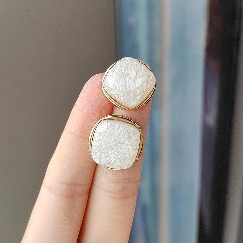 Small Square Marble Crack Metal Ear Clips With 925 Silver Needle Fashion Jewelry For Women
