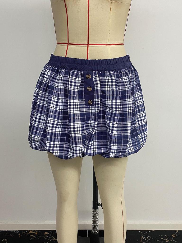 2026 Y2K Plaid Floral A-Line Skirt: Women's Elastic Waist Summer Short Skirt