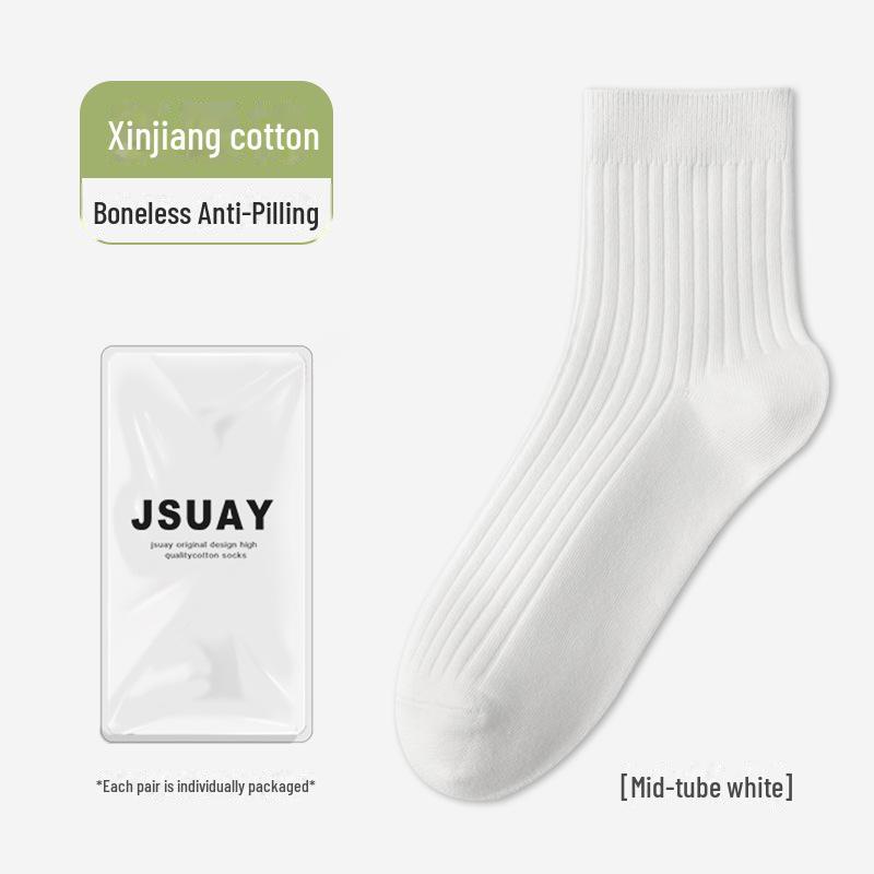 Herren Baumwoll-Mittelrohrsocken - Frühling & Sommer Schweißabsorbierend, Business Casual, Schwarz/Weiß/Grau