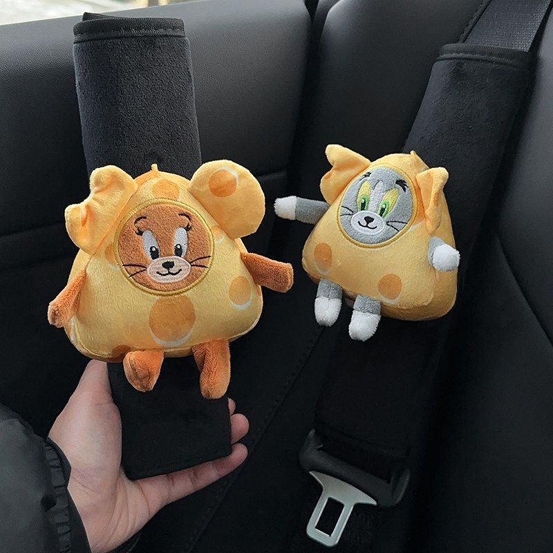 Cheese Cat and Mouse Car Seatbelt Shoulder Pad Protector Universal High-End Cute Car Interior Decoration 2 Pack (Cheese Cat + Cheese Mouse)