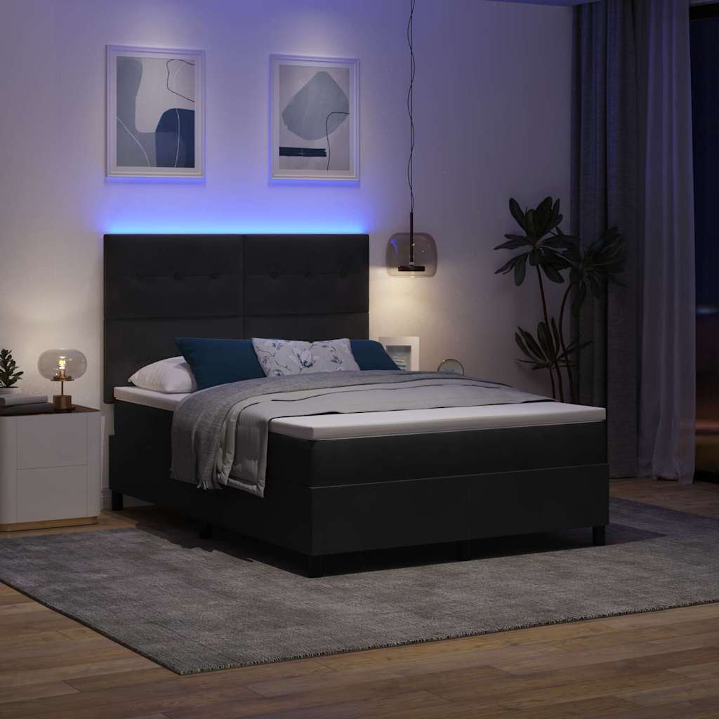 LED Box Spring Bed with Mattress Black 140 x 190 cm Velvet
