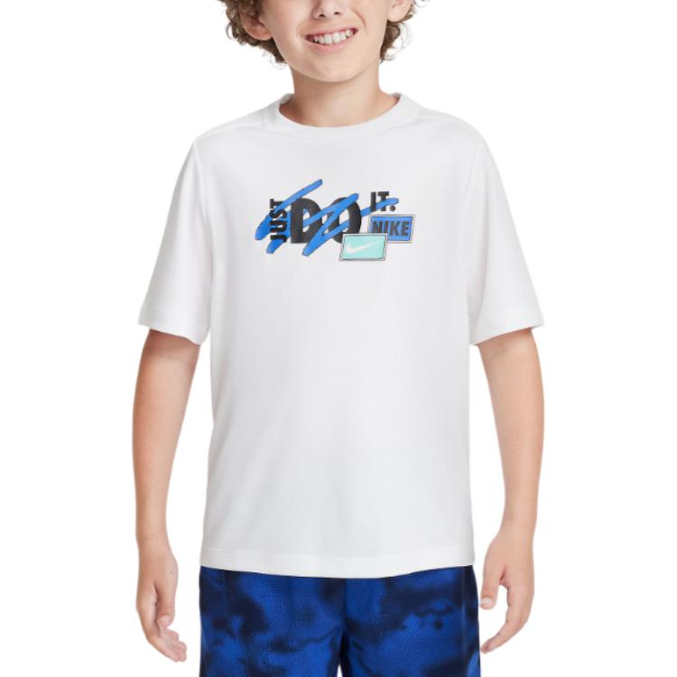 

Nike Футболка с круглым вырезом и коротким рукавом Dri-Fit, детские топы, белая FZ5315-100 XS