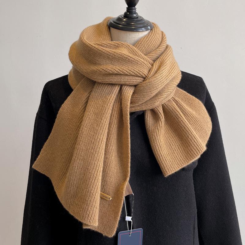 100 pure wool knitted scarf women's winter couple's simple and versatile solid color thickened scarf men's high-end shawl