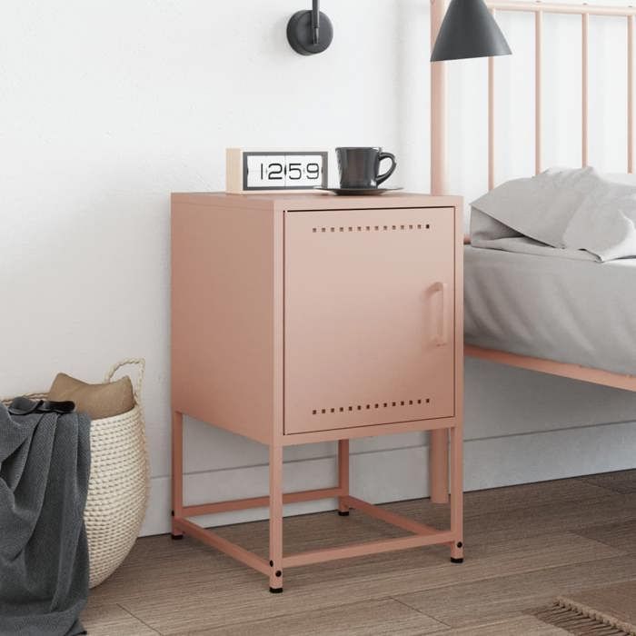 VidaXL Pink Bedside Table 36x39x60.5 Cm Steel, Cabinet, Side Cabinet, Phone Stand, Bedside Table, Furniture 846448