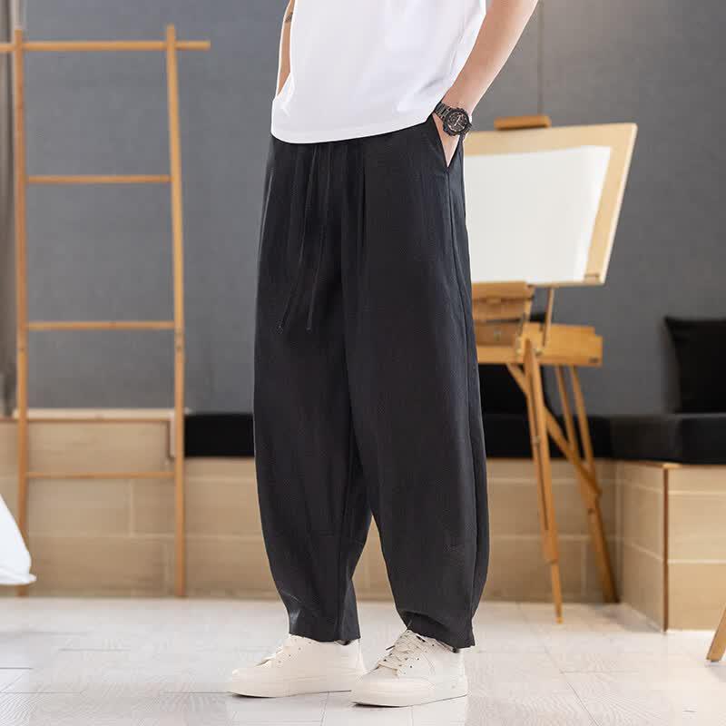 ROMON Men s Linen Blend Cropped Casual Pants L