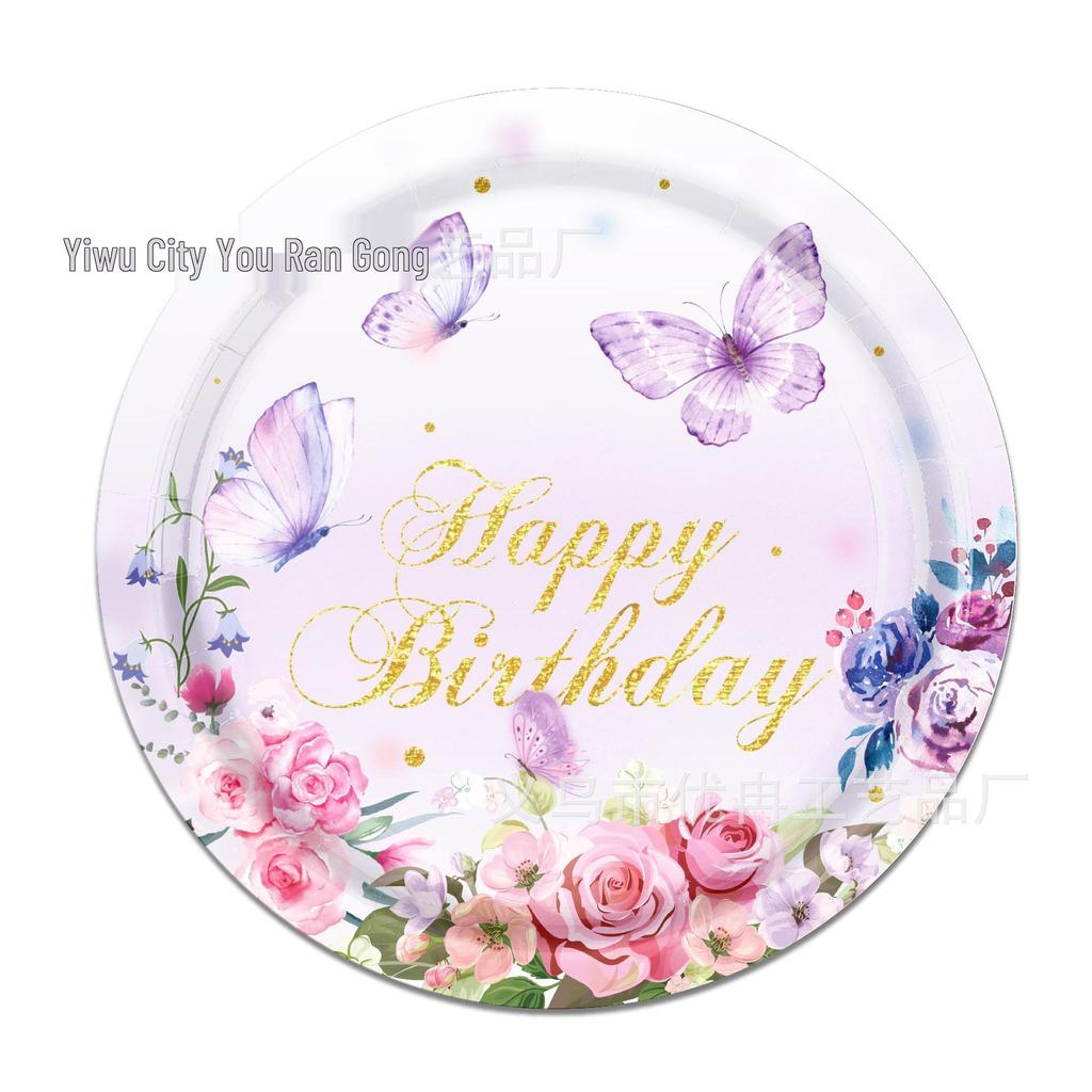 Children's Spring Flowers & Butterflies Party Set - Disposable Plates, Tablecloth & Napkins