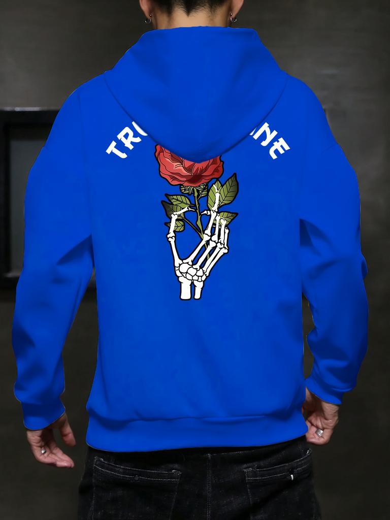 Herren lässiges Fleece-Sweatshirt für Herbst und Winter, mit Rosenaufdruck, ein modisches und trendiges Kapuzensweatshirt.