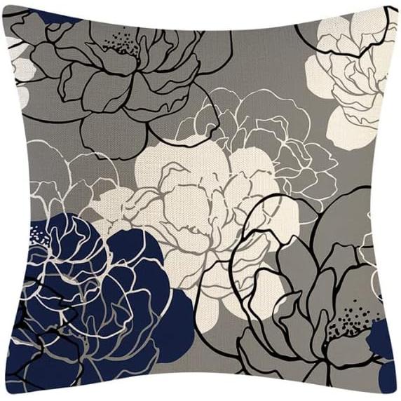 BetterJonny Cushion Cover Scandinavian 45x45cm Blue 4 Pieces Linen Floral Pattern Sofa Interior Decoration Back Cushion Cover Sat Futon Cover