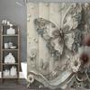 Shallow Embossed Art Butterfly Flower Shower Curtain, Bathroom Decorative Shower Curtain, Waterproof Shower Curtain with Hooks
