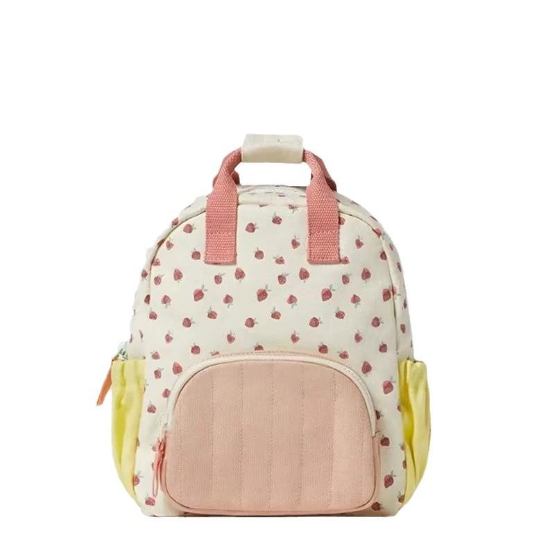 Strawberry Printed Backpack,Embroidered Canvas Bag Children's Bag