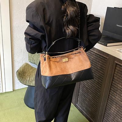 Hochtextur-Spleiß-Tragetasche Rautenketten-Einsatz-Einkaufstasche für eine Schulter schräg zu tragen Große Kapazität Damen-Tasche Trend