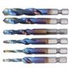 6Pcs Spiral Tap Drill Multifunctional HighSpeed Steel Hex Shank Drill Bit for Drilling Tapping