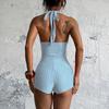 Women Sexy Rhinestone Deep V Backless Sleeveless High Waist Straight Cropped Jumpsuit