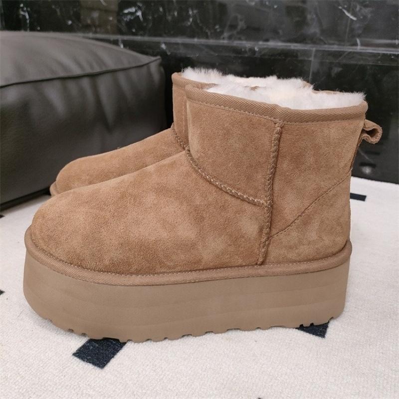 2026 New Winter Women Real Sheepskin Wool Ultra Mini Platform Ankle Snow Boots Classic Natural Fur Warm Thick Sole Shoe Slippers