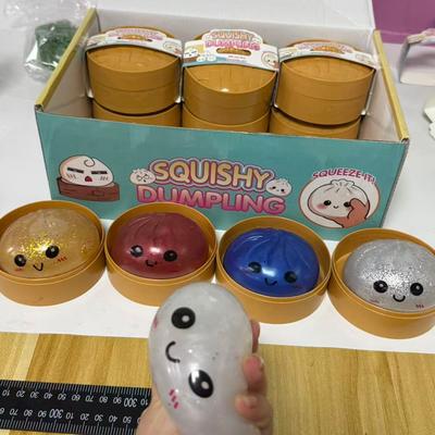 Cute Glitter Dumplings Squishy Toy With Steamer Soft Slow Resilience Toys Stress Relief Sensory Ball Sparkling Relaxation Tool