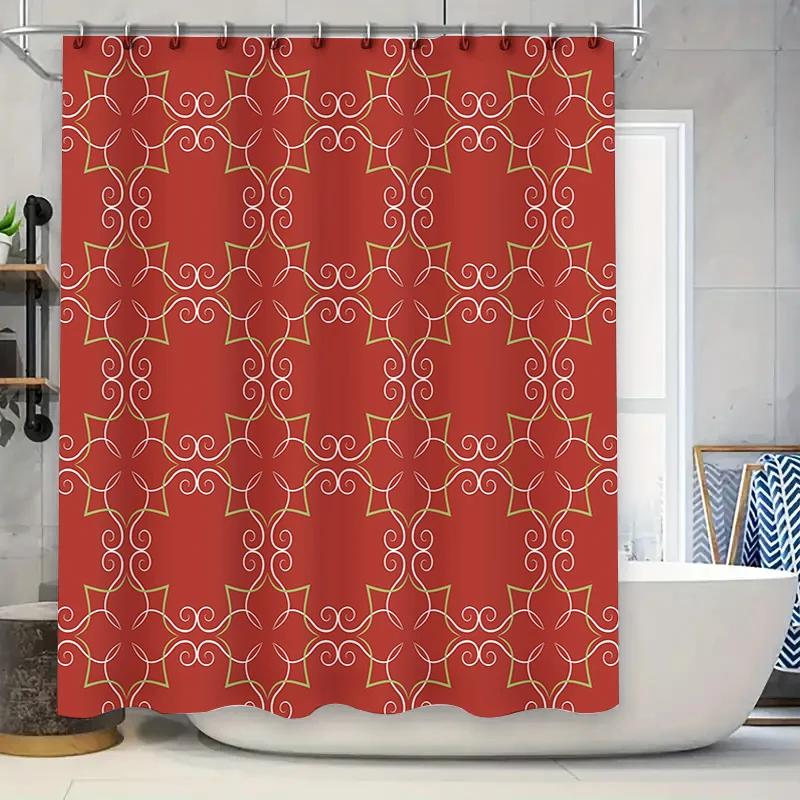Fancy Printed Shower Curtain Waterproof Decorative Bath Rug Red Green White Flower Pattern Bathroom Liner